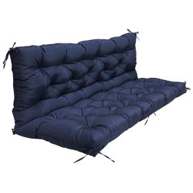 2-3 Seater Swing Cushion Waterproof Outdoor Swing Cushions Replacement Swing Bench Pads Chair Mat with Backrest 8 Tie Straps 59x43.3x3.9in for Patio F (Option: SwingCushionNavyBlue)