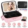 Travel Makeup Bag with LED Mirror Makeup Case Organizer with 3 Light Colors Adjustable Dividers Brush Holder Magnifying Mirror Shoulder Strap Luggage