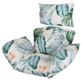 Egg Chair Cushion Hanging Basket Seat Cushion Thicken Soft Egg Swing Chair Pad Hanging Egg Chair Cushion with Headrest (Option: PadBeigeBlueLeaf)