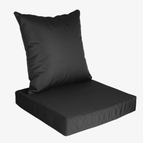 Outdoor Seat Cushion Set Waterproof Patio Furniture Cushion and Back Pillow Fade Resistant Deep Seat Set Chair Pad with Removable Cover for Chair Sofa (Option: SeatCushionBlack)