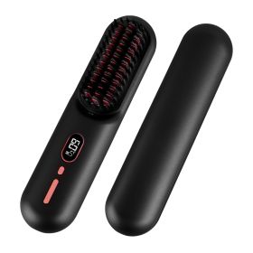 Cordless Negative Ion Hair Straightener Brush Rechargeable Mini Styling Comb with 12 Heating Levels Anti-scald 30S Preheating 30Mins Auto Sleep LCD Di (Option: HairStraightenerBlack)